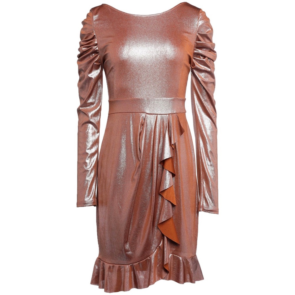 VANESSA SCOTT Metallic Brown Short Dress M